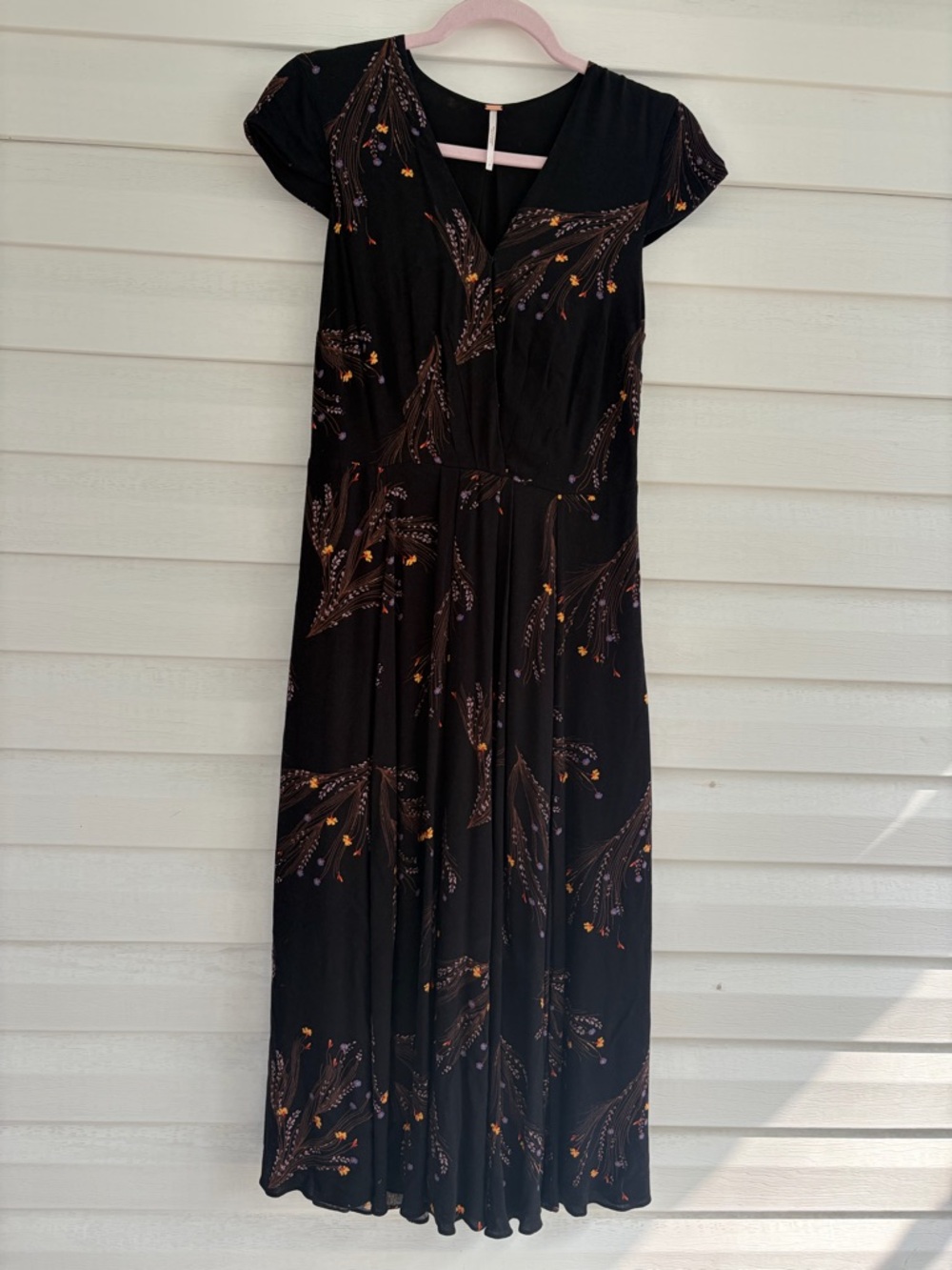 Free People Black Maxi Dress Boho Flowy Printed Dress Size 4